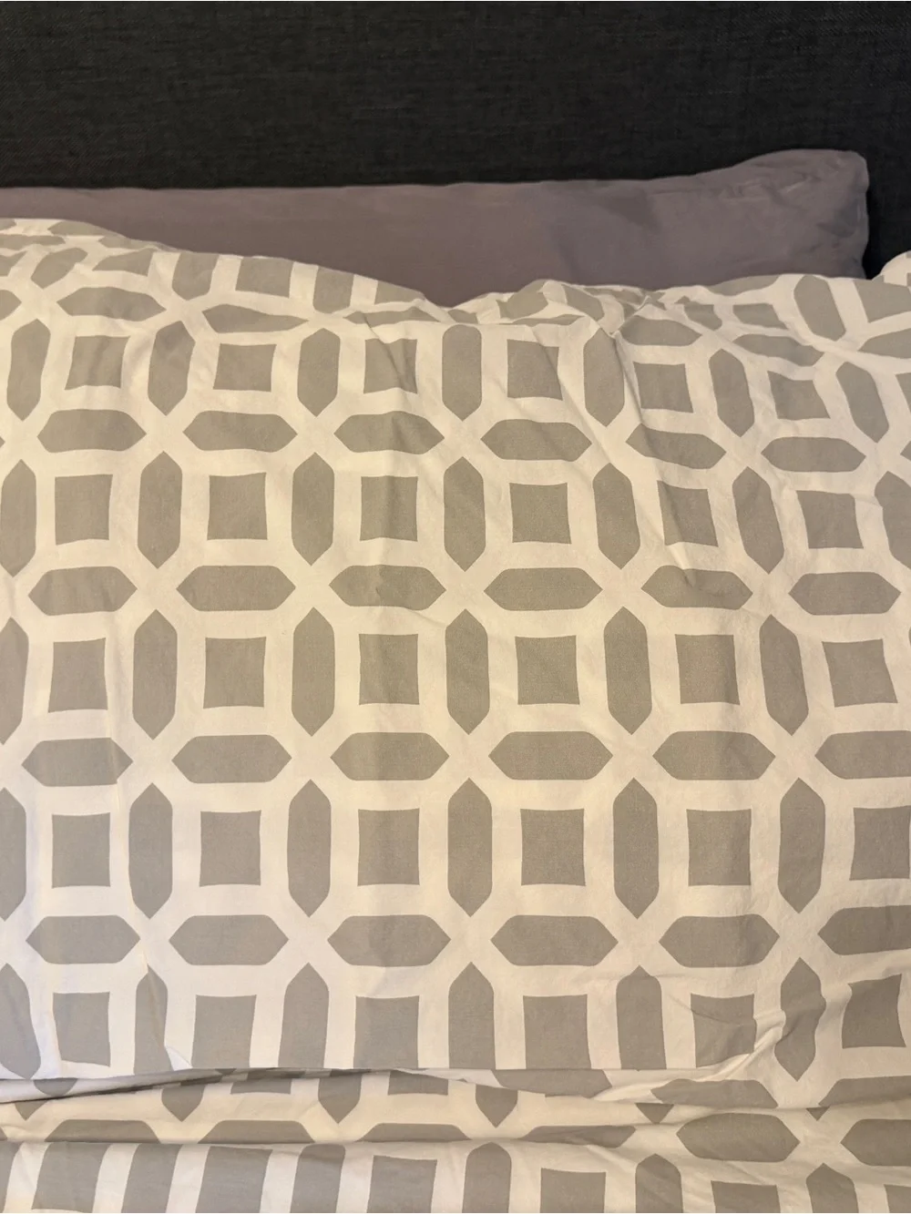 Crate&Barrel Queen/Full  Gray& White Geometric duvet cover & 4 pillow shams set